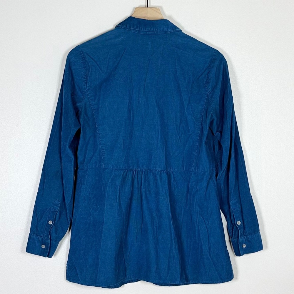 J Jill Womens Fine Wale Corduroy Button Up Shirt Size S Blue Long Sleeve Cotton - Picture 2 of 7